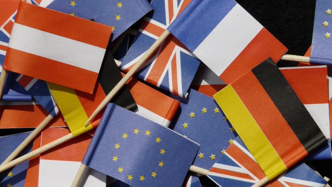 Different European flags including Germany, Austria and United Kingdom
