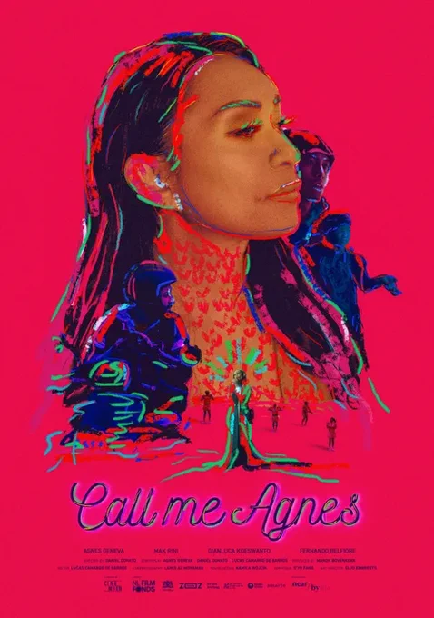 Poster Call me Agnes. Een vroouw met halflang zwart golvend haar kijkt statig voor zich uit.