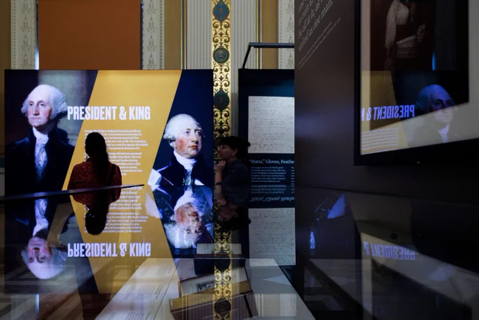 Library staff preview the "Two Georges: Parallel Lives in an Age of Revolution" exhibition, March 24. 2025. Photo by Shawn Miller/Library of Congress. 