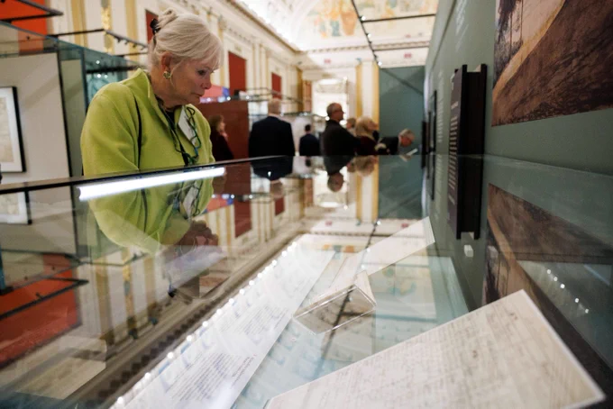 Library staff preview the "Two Georges: Parallel Lives in an Age of Revolution" exhibition, March 24. 2025. Photo by Shawn Miller/Library of Congress. 