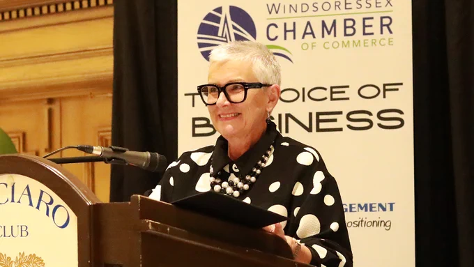 Warden Hilda MacDonald speaks at the Warden's Luncheon on March 28, 2025.