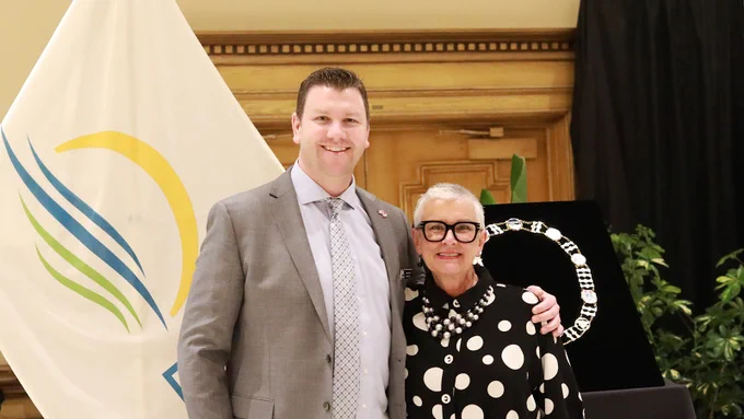 Windsor Essex Chamber of Commerce president and CEO Ryan Donnally and Warden Hilda MacDonald.