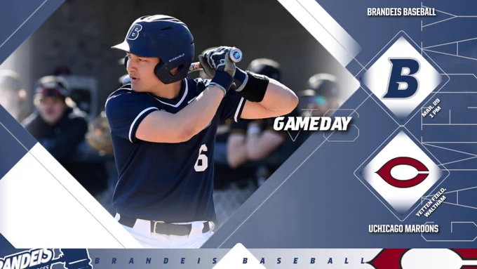 TEXT: GAMEDAY! Brandeis Baseball vs. Chicago Maroons, March 29, 1 PM, Yetten Field, Waltham
IMAGE: Ben Kuja at bat during a baseball game