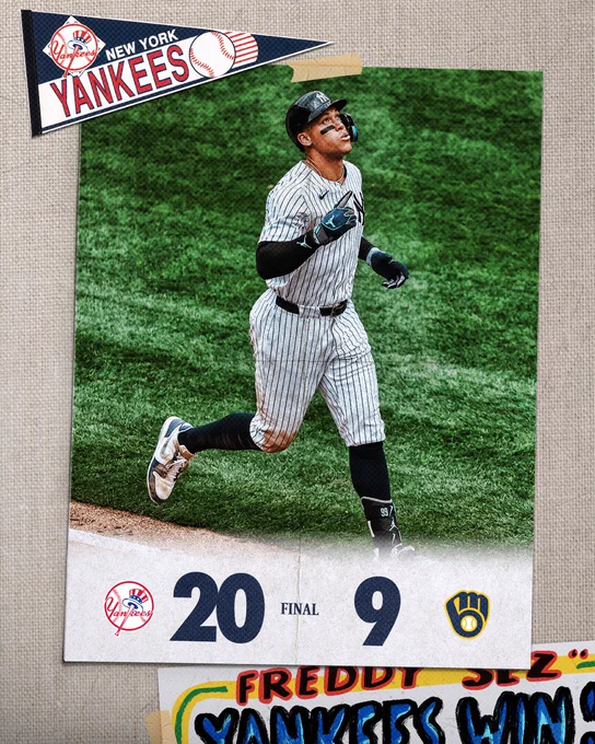 FINAL: Yankees 20, Brewers 9. 