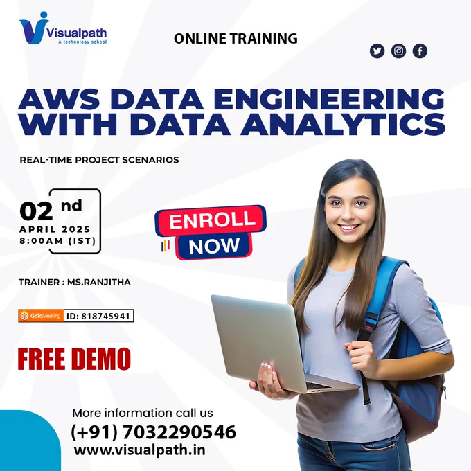 The new AWS Data Engineering Demo is starting soon. Learn ETL, data lakes, and cloud pipelines! 🚀
👉Attend the Online #FreeDemo On #awsdataengineering Course by Mr. Nagendra
✍️Join Link: https://meet.goto.com/818745941
👉New Demo on 02/04/2025 @8:00 AM IST
📲Contact us:  91-7032290546
🔗Blog link: https://visualpathblogs.com/.../aws-data-engineering.../
📩WhatsApp: https://wa.me/c/917032290546
🌐Visit: https://www.visualpath.in/online-aws-data-engineering-course.html

#awsdataanalytics #BigData #TechCareers #LearnWithExperts #software #education #onlinetraining #techcourses #techskills #careergrowth #futuretech #ITSkills #ITCertification #Hadoop #newtechnology #dataanalysis #HandsOnLearning #TechTraining #visualpathpro #elearning #RealTimeProjects #newtechnology