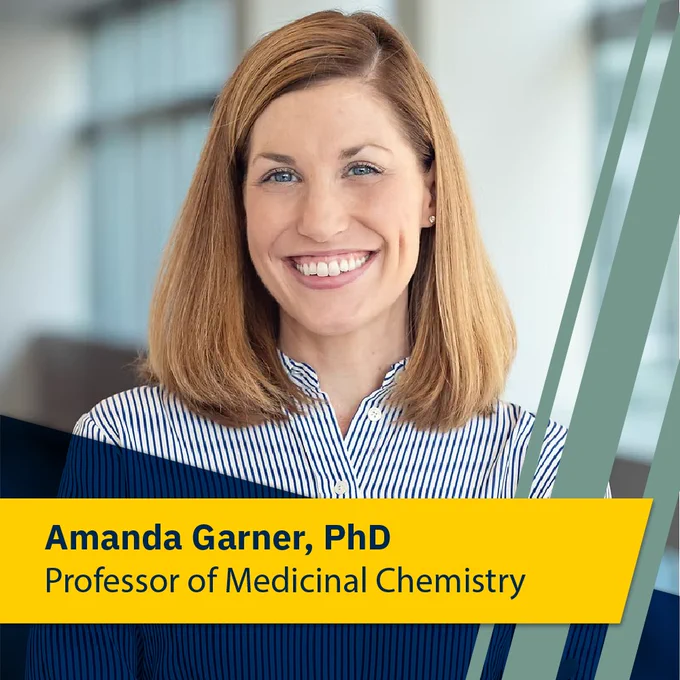 Portrait of Amanda Garner, PhD, a Professor of Medicinal Chemistry, smiling in an office setting.
