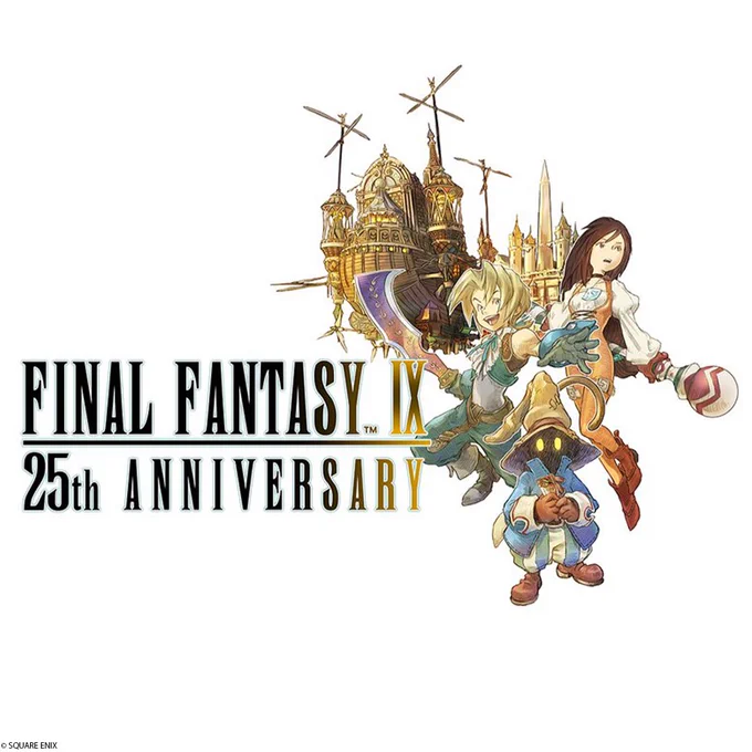 Key art for the Final Fantasy IX 25th anniversary, featuring Zidane, Garnet, and Vivi.