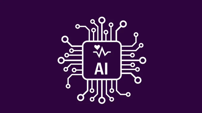 Logo depicting an AI chip with circuit connections and a heart symbol on a purple background.
