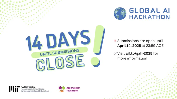  Illustration promoting the Global AI Hackathon. Text: 14 days until submissions close