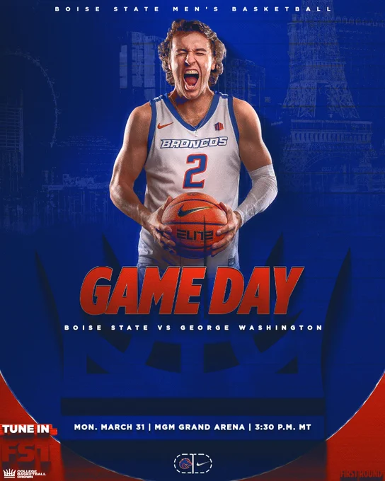 Gameday for Boise State men's basketball against George Washington at 3:30 PM in Las Vegas, Nevada - College Basketball Crown
