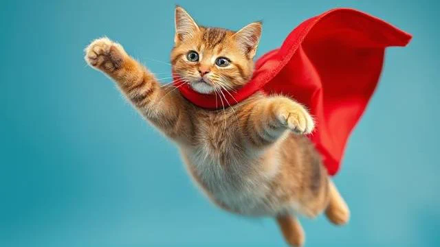 A flying superhero cat