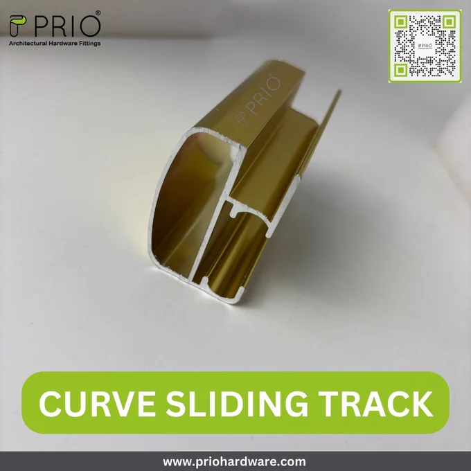 A close-up shot of a modern architectural hardware fitting – PRIO Curve Sliding Track.