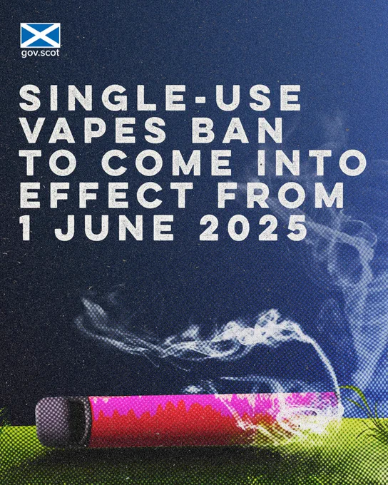 Single-use vapes ban to come into effect from 1 June 2025.