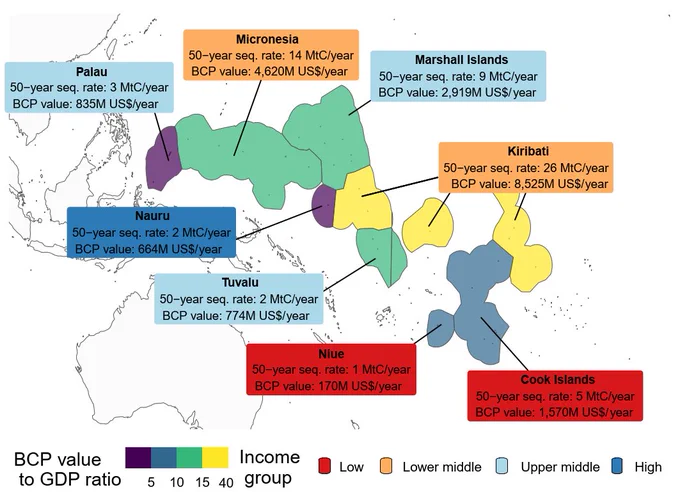 BCP carbon service value in relation to GDP in Small Islands Developing States