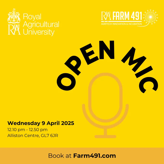 Graphic of a microphone with Open Mic text curved around it
