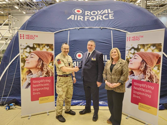 Pictured here are our COO, Michelle Reader, and Wg Cdr Drake, representing the MOD and HealthHero, alongside Advanced Clinical Practitioner Andy Ormston, an ex-RAF Paramedic and the driving force behind this initiative. 