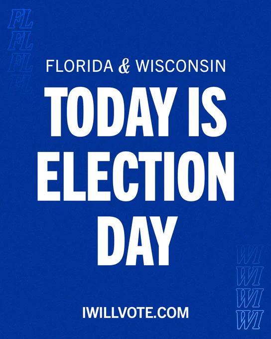 Florida and Wisconsin

Today is Election Day.

IWillVote.com