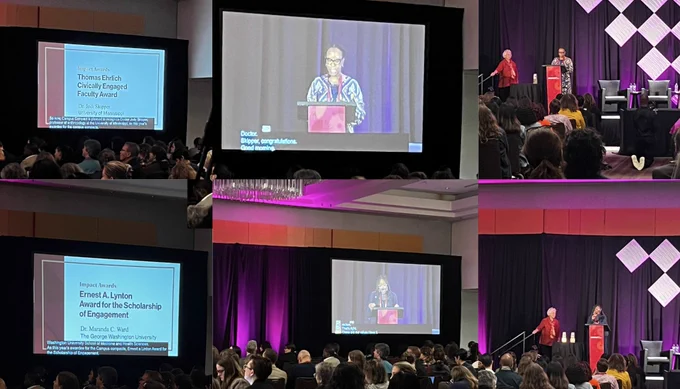 Thomas Ehrlich Civically Engaged Faculty Award recipient Dr. Jodi Skipper and Ernest A. Lynton Award for the Scholarship of Engagement recipient Dr. Maranda Ward. 