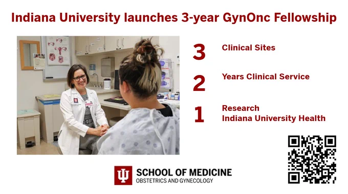 Graphic includes doctor talking to patient, a logo and QR code. 