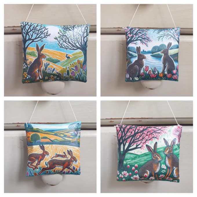 hare print lavender bags 