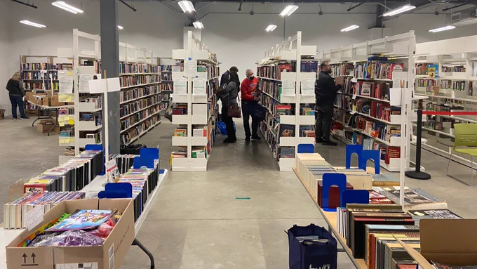 The Friends of the Library book sale on the lower level of Aspen Drive Library.
