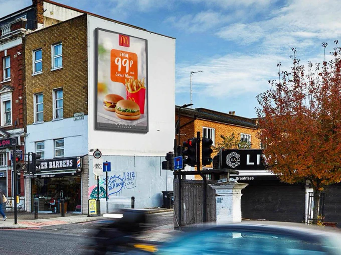 Mock-up of what the digital billboard would look like with mcdonalds advert