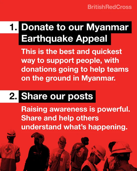 1. Donate to our Myanmar Earthquake Appeal
This is the best and quickest way to support people, with donations going to help teams on the ground in Myanmar.

2. Share our posts
Raising awareness is powerful.
Share and help others
understand what's happening.