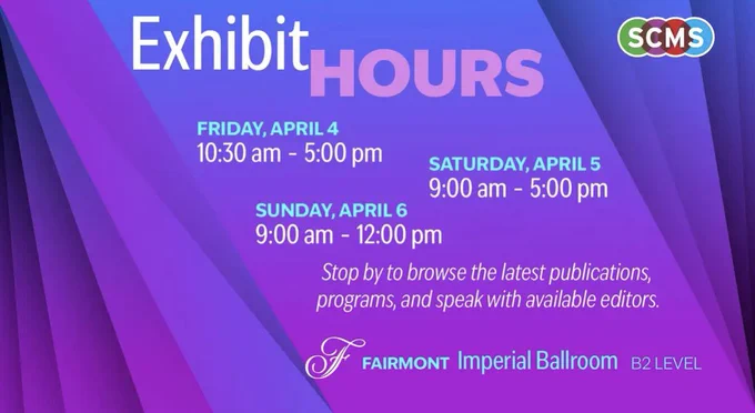 Exhibit Hours
FRIDAY, APRIL 4 10:30 am - 5:00 pm
SATURDAY, APRIL 5 9:00 am - 5:00 pm
SUNDAY, APRIL 6 9:00 am - 12:00 pm
Stop by to browse the latest publications, programs, and speak with available editors.