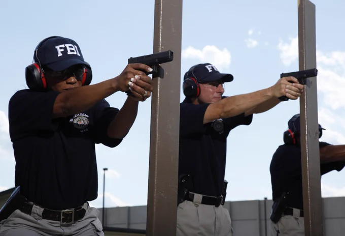 FBI Special Agents engaging in firearm training at the FBI Academy in Quantico, VA. 