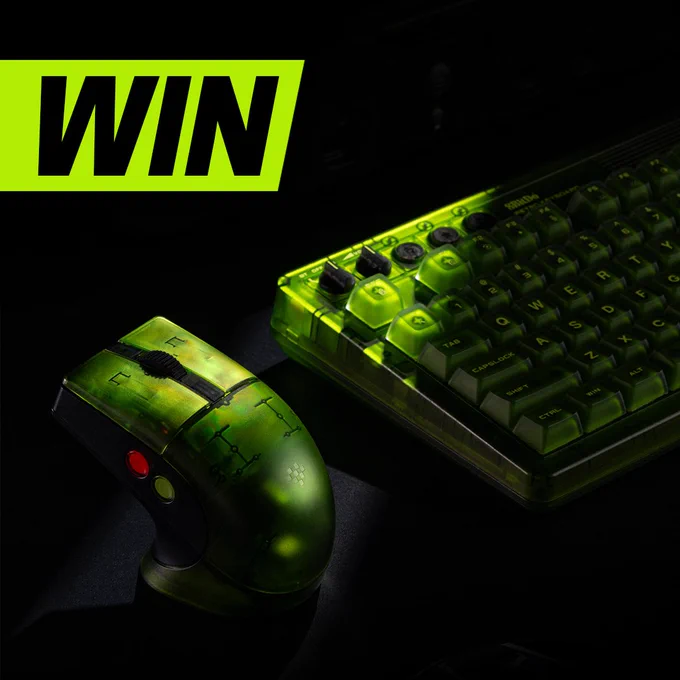 Image of the 8BitDo Retro Keyboard and Mouse with text that reads WIN in the top left corner