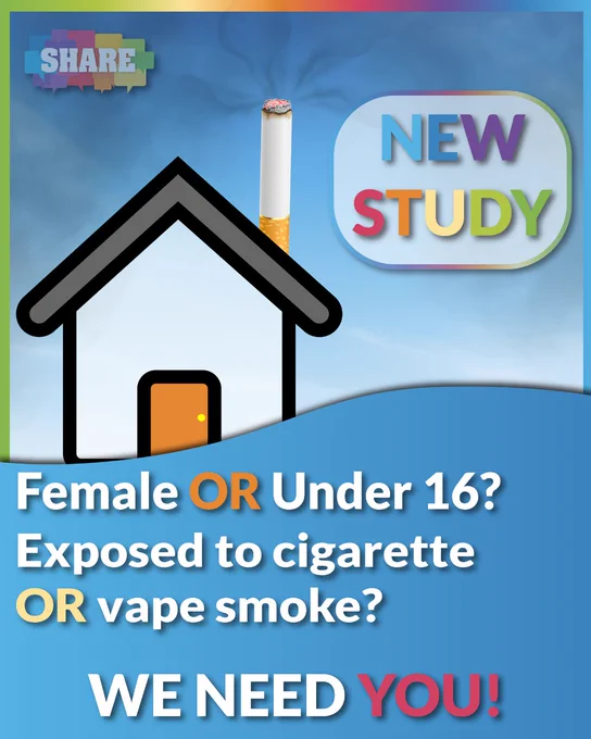 A house with a cigarette as a chimney advertising for women and/or children under 16 who have been exposed to cigarette or vape smoke