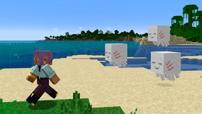 Ghastlings following a Minecraft player