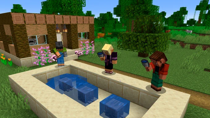 Minecraft players watering a dried ghast