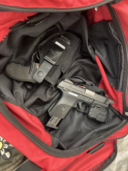 Guns from tent.