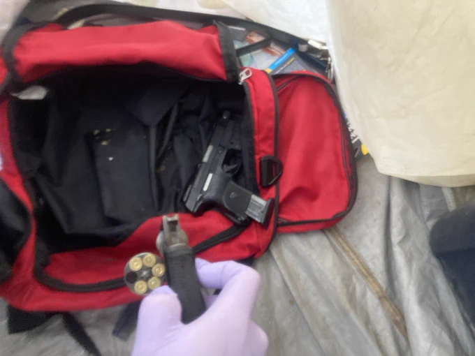 Loaded gun from tent.