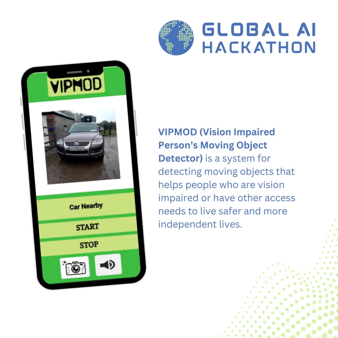 Illustration of the VIPMOD app interface on a phone screen. 