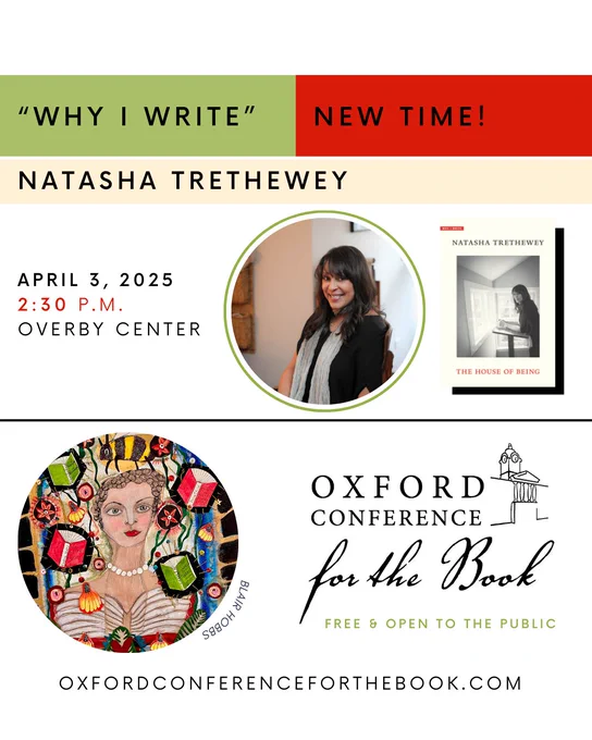 Natasha Trethewey at 2:30 Thursday at Overby Center