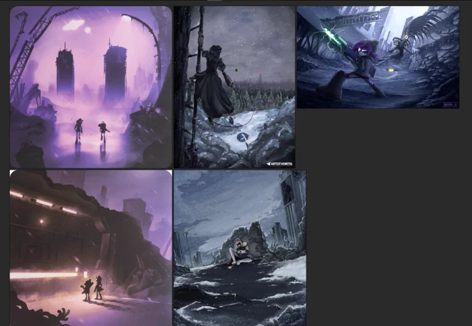 Main references that I plan to use for Copper 9's environment and the overall vibe.

In case it's hard to read from the image itself, here's the credits:

-Vinyl cover artworks - Matt Gaglione/mansizemeatballs
-Artotvoritel
-Daekim_26