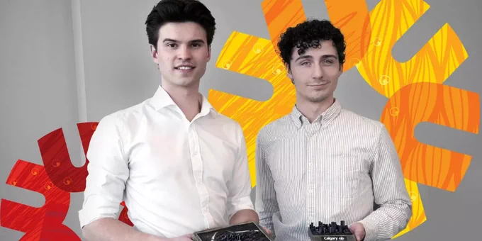 CarbonStone Designs co-founders Cameron Curilla and William Thomlinson with examples of their designs.
