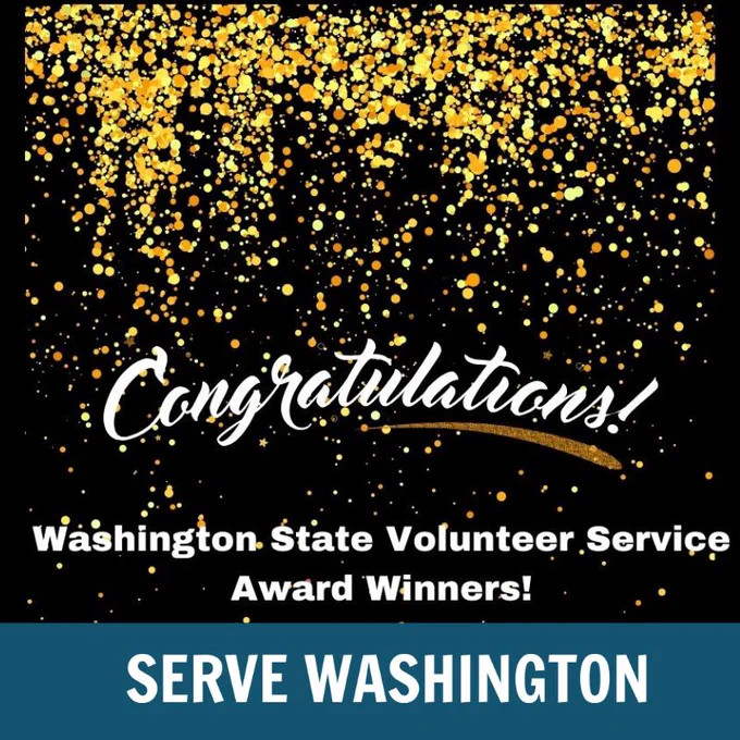 gold glitter cascading on a black background above Serve Washington logo