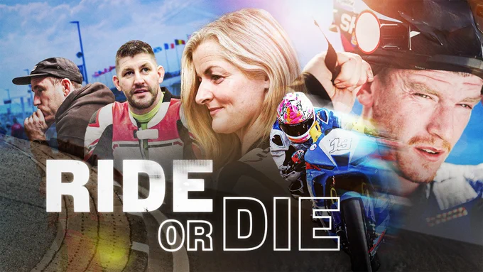 A composite image of motorcycle racers with the words 'Ride or Die' in capital letters at the front