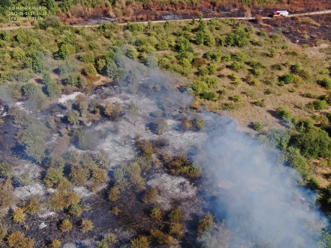 An area of grassland with smoke coming from it 
