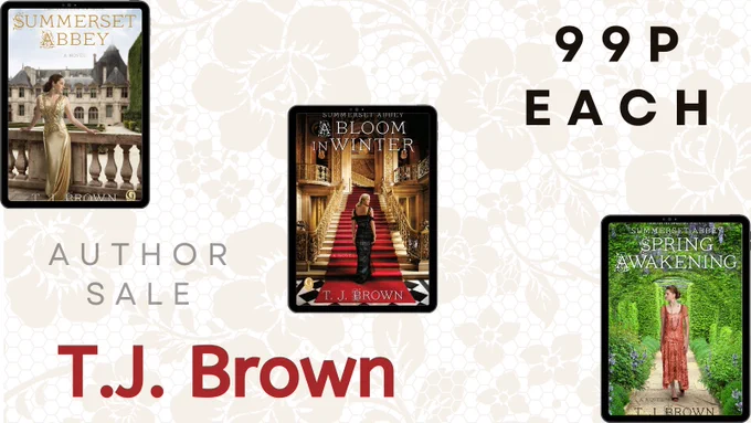 Covers of Summerset Abbey, A Bloom in Winter and Spring Awakening by T.J. Brown. 99p each.