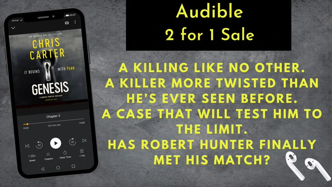 Audio cover of Genesis by Chris Carter. Audible 2 for 1 Sale. A killing like no other. A killer more twisted than he’s ever seen before. A case that will test him to the limit. Has Robert Hunter finally met his match?