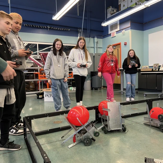 Automation & Robotics students are testing their balloon demo derby designs  