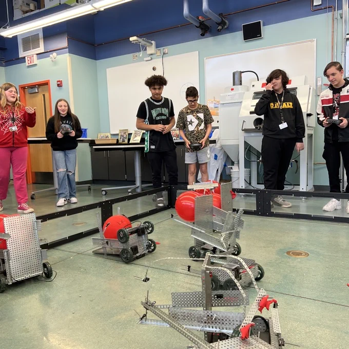 Automation & Robotics students are testing their balloon demo derby designs. 