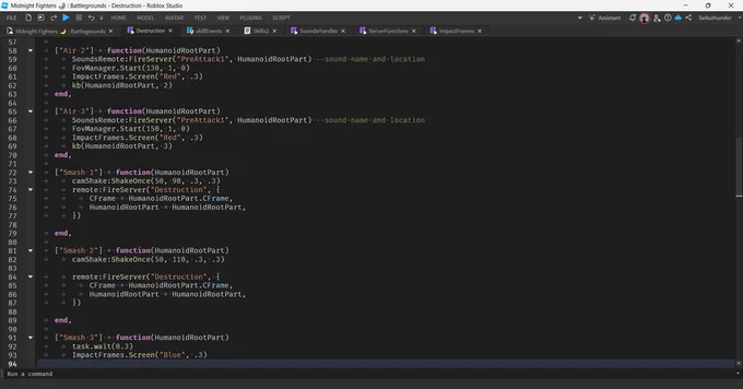 Roblox Midnight Fighters 🌙 Code Snippets. For showcasing purposes!