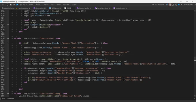 Roblox Midnight Fighters 🌙 Code Snippets. For showcasing purposes!