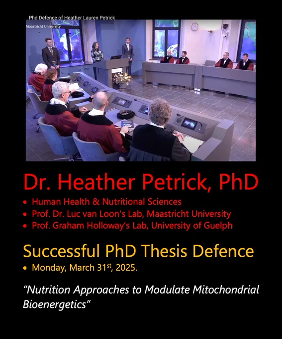 A photo of Heather at her defence, in front of the committee, with the same title of her thesis that is listed in this posting.