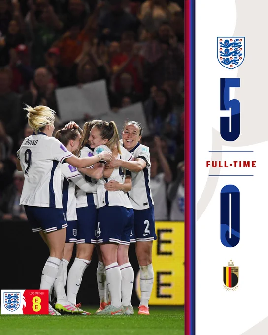 England 5-0 Belgium full-time graphic.
